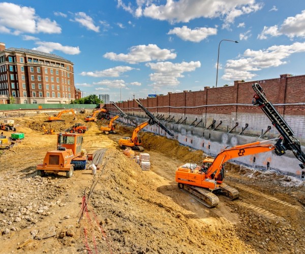 Machinery at work at Dallas excavation support project